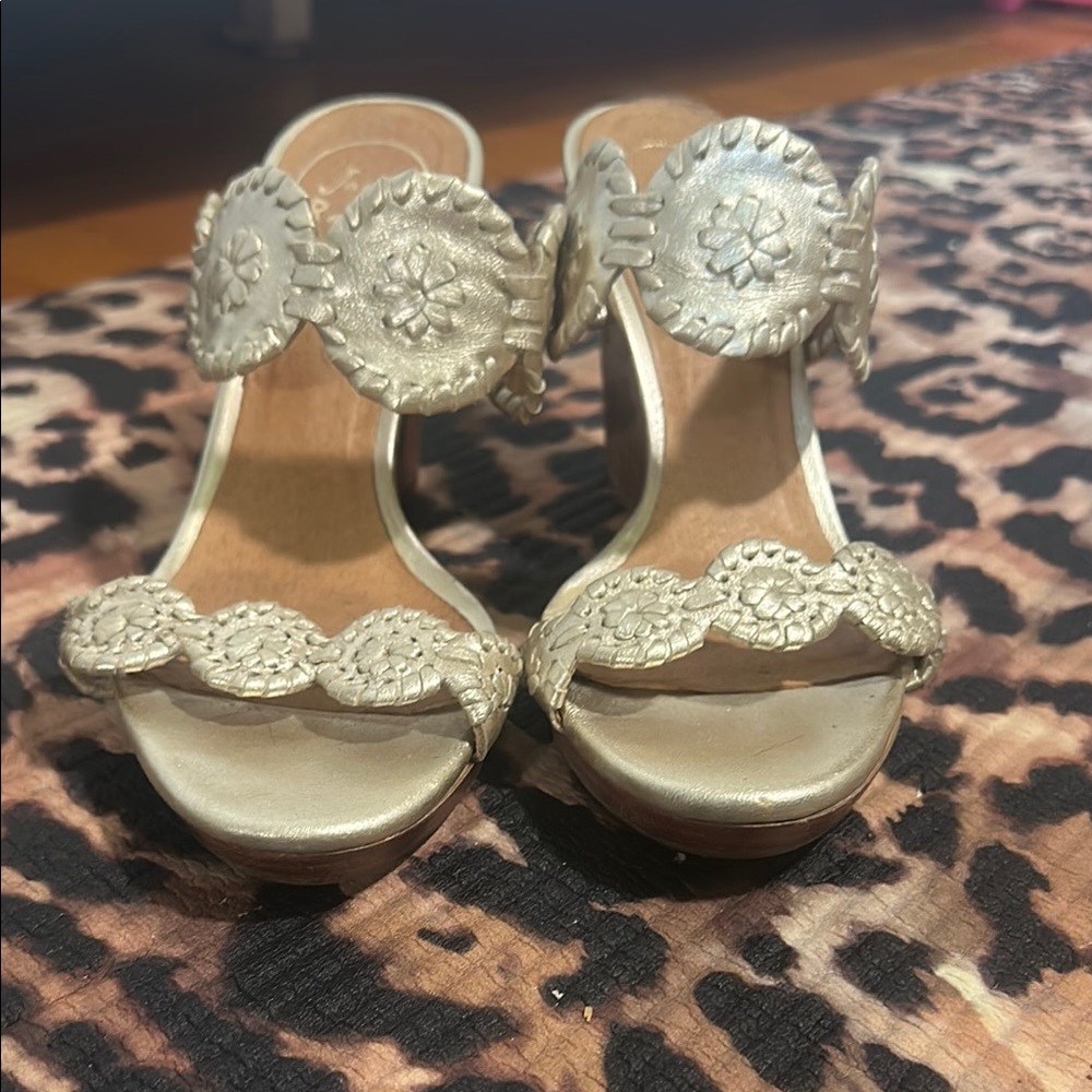 Jack Rogers Cream Sandals with Ornate Disc Design